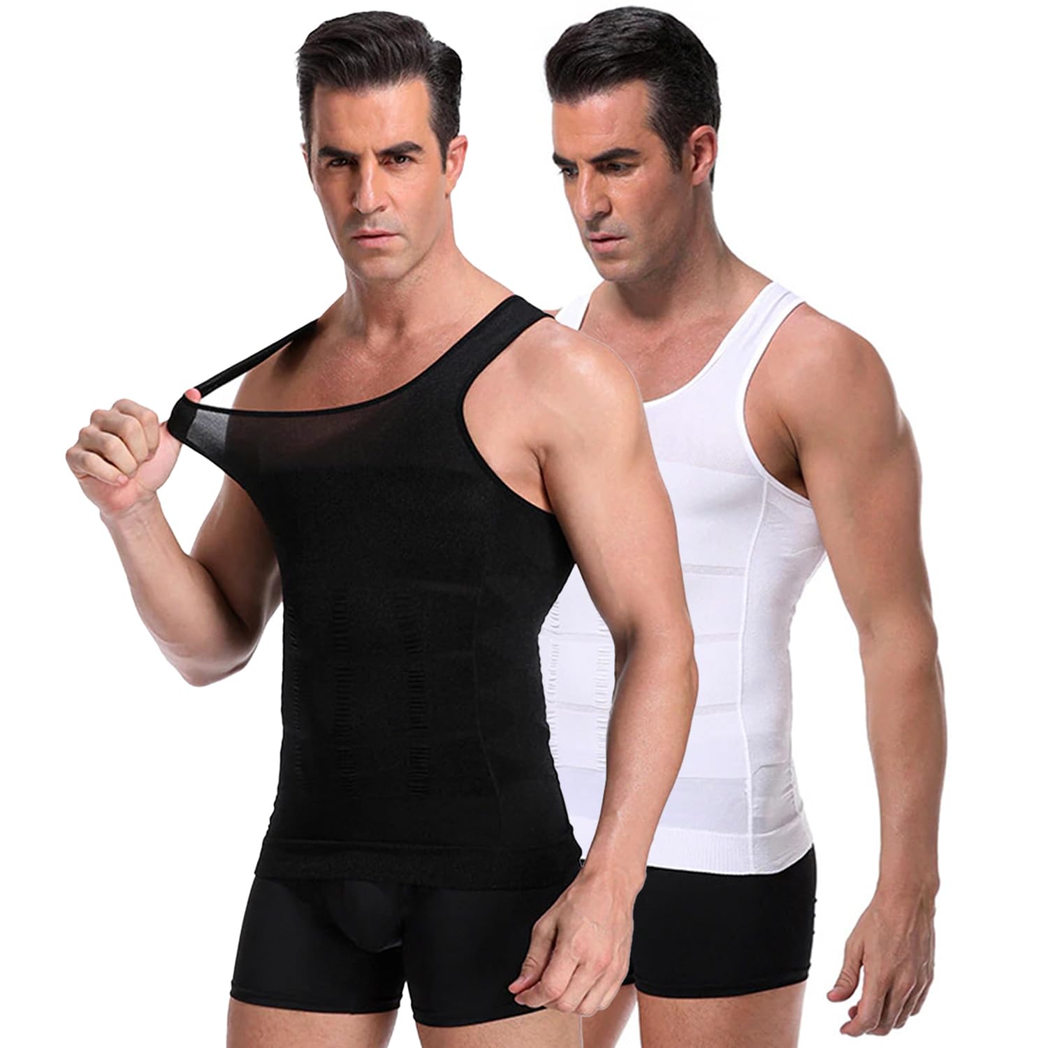 Wearslim Men's Compression Tank Top - Black/White