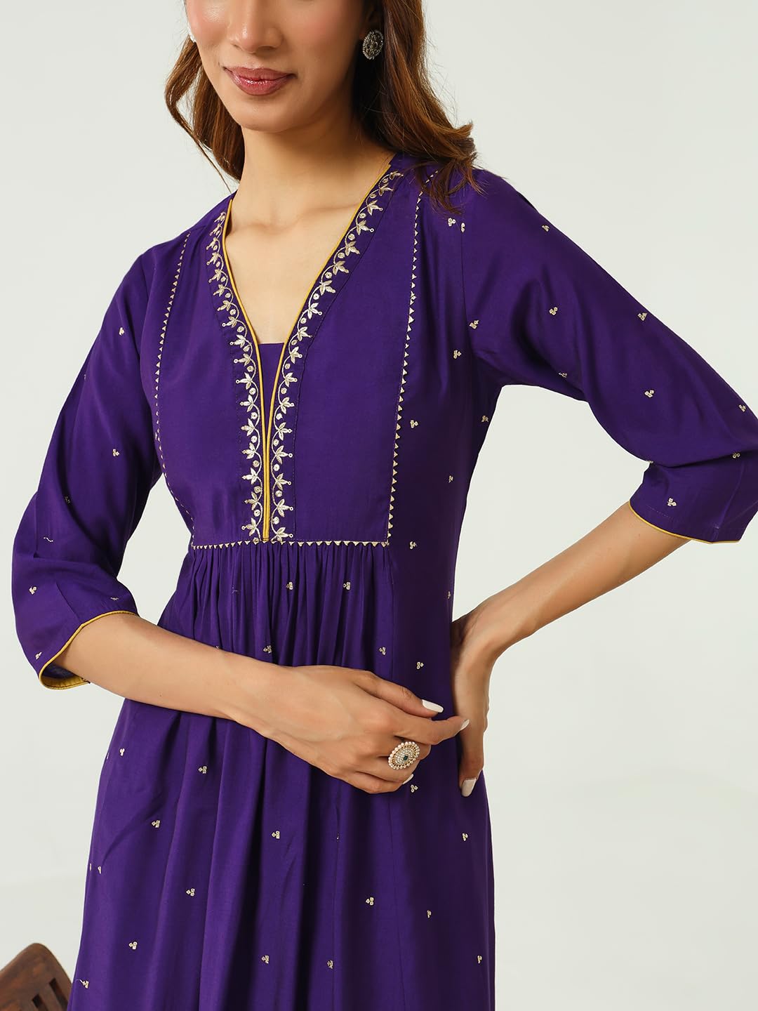FIORRA Women's Purple Chanderi A-line Kurta - Image 5