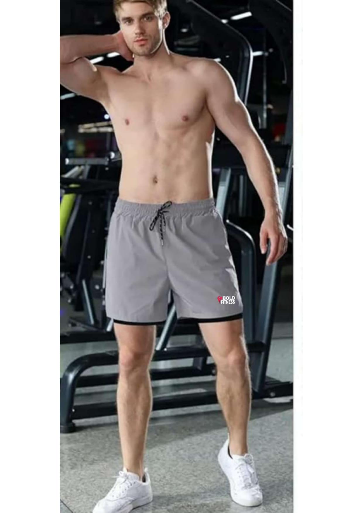 BOLD FITNESS Men's Grey Active Shorts with Inner Tights - Image 3