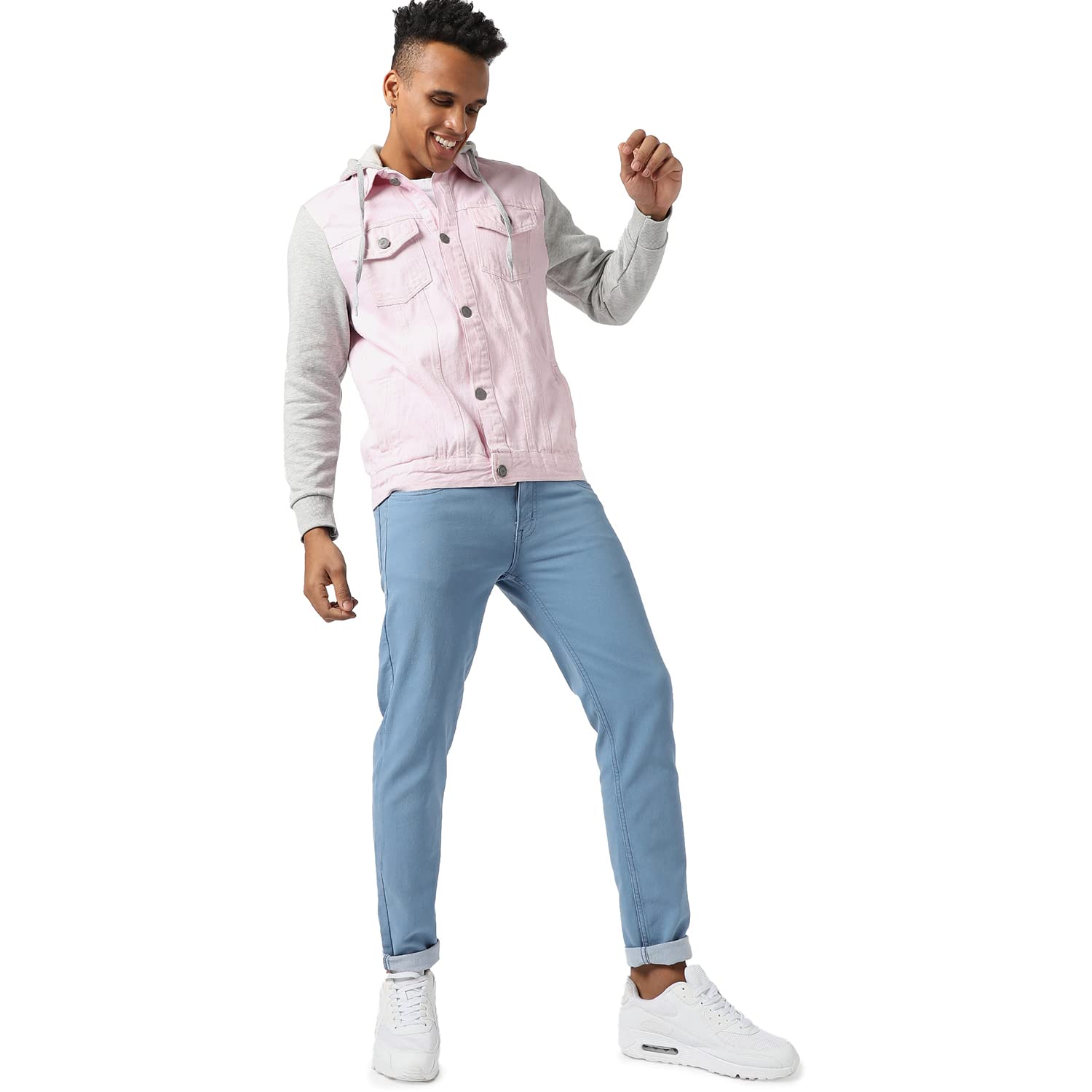 Campus Sutra Men's Pink Grey Denim Jacket with Hoodie - Image 5