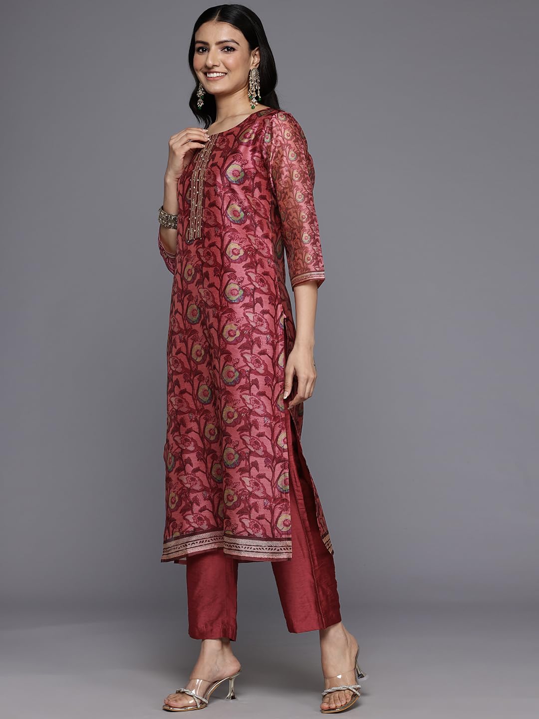 Varanga Kurta Trouser Set with Red Dupatta - Image 3