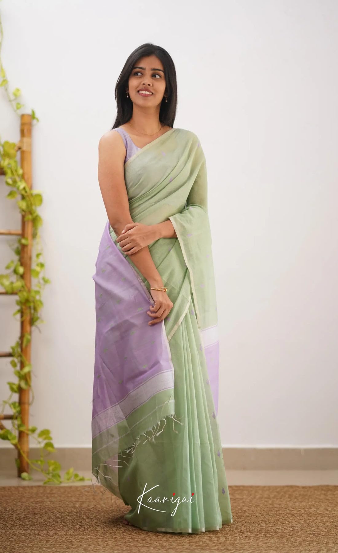 Kanjivaram Silk Saree for Women - Olive Green Lavender - Image 3