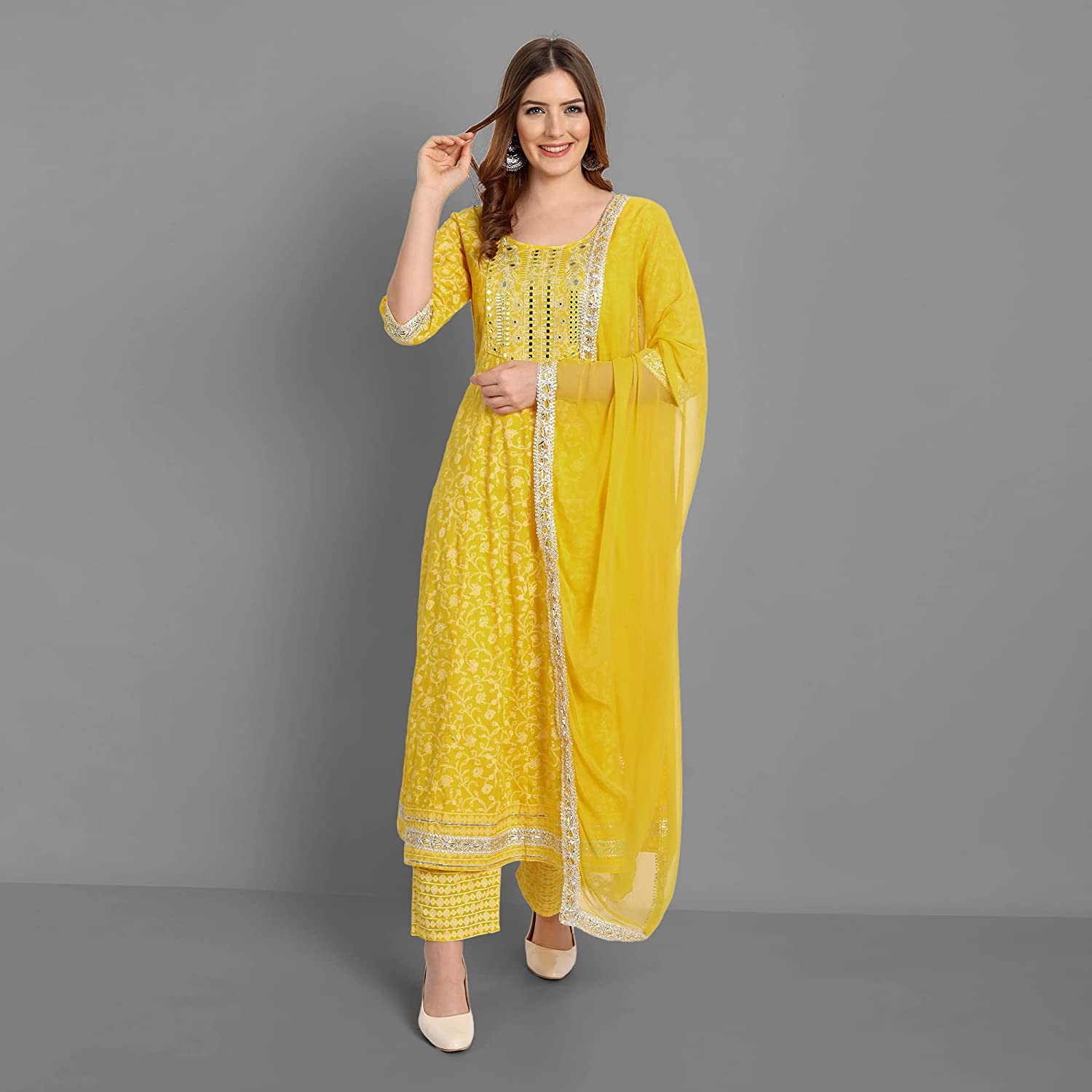 Rangnavi Yellow Rayon Anarkali Kurta Set - Image 2
