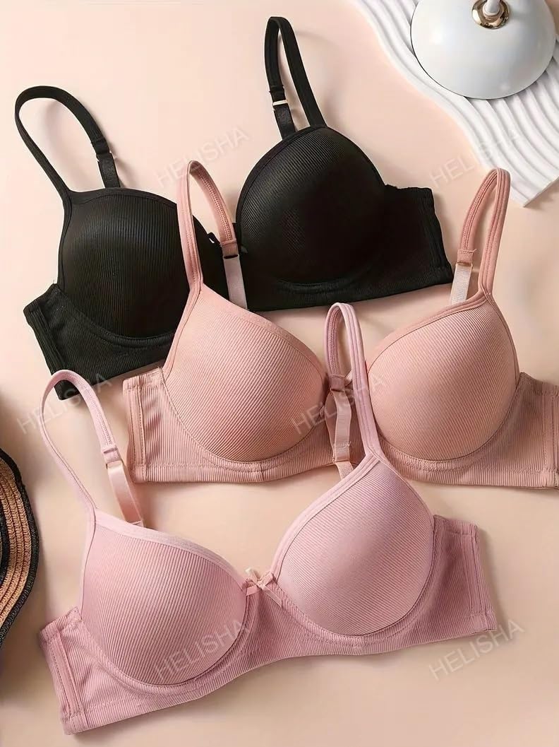 HELISHA Women's Ribbed Cotton Padded Pushup Bra - Image 2