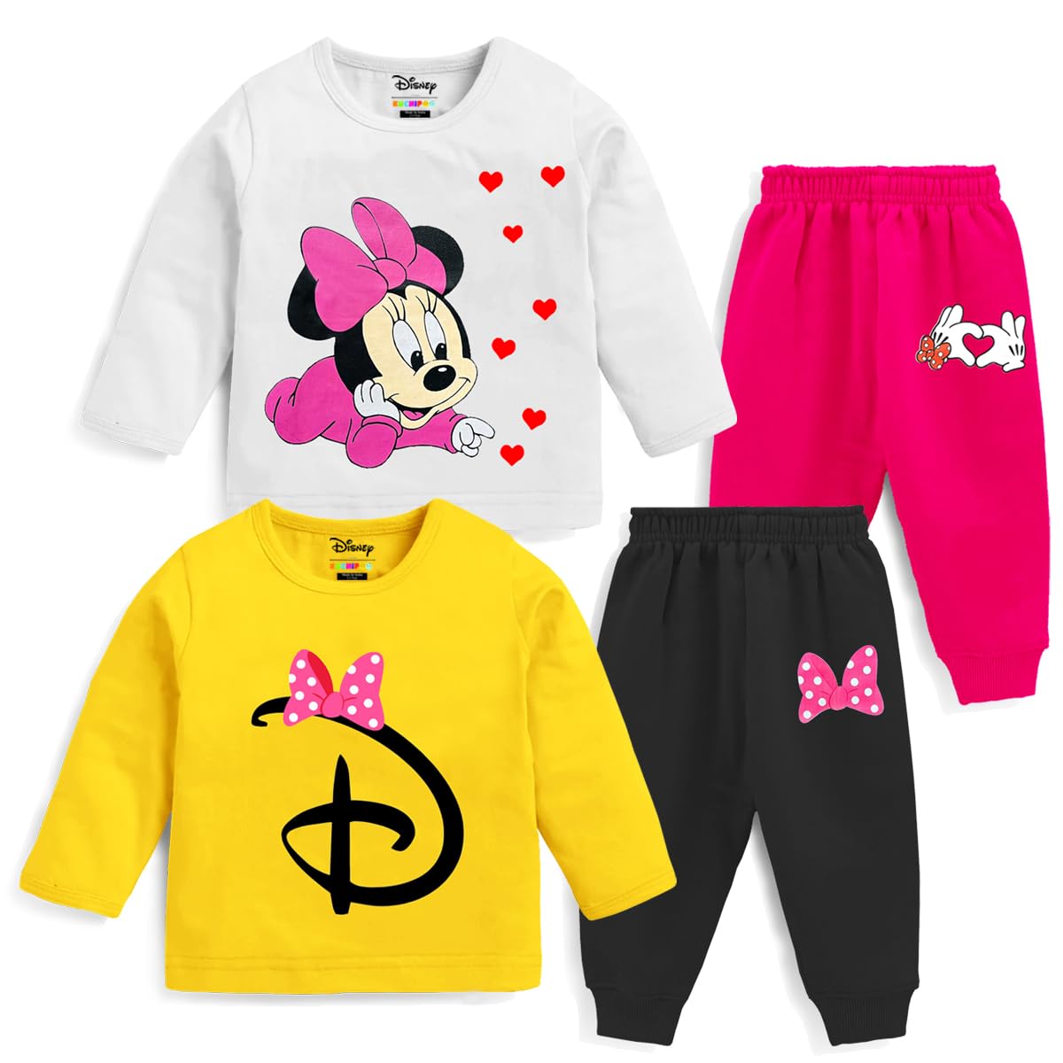 Kuchipoo Disney Baby Girl Cotton T-Shirts & Pyjamas Set - Multi-Colored