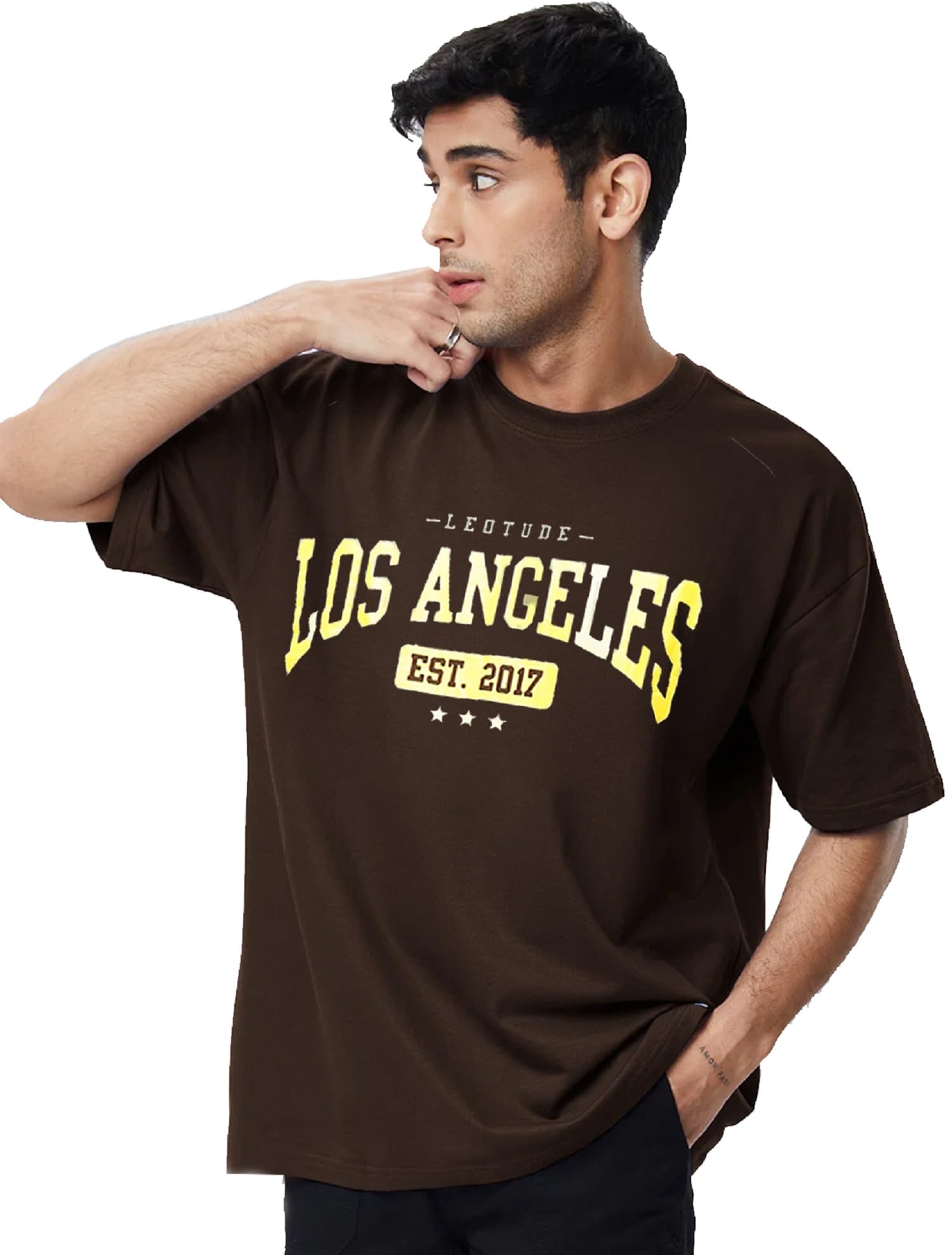 LEOTUDE Men's Brown Printed T-Shirt - Image 3