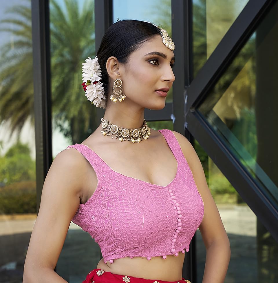 Pujia Mills Women's Georgette Floral Sleeveless Blouse - Baby Pink - Image 3