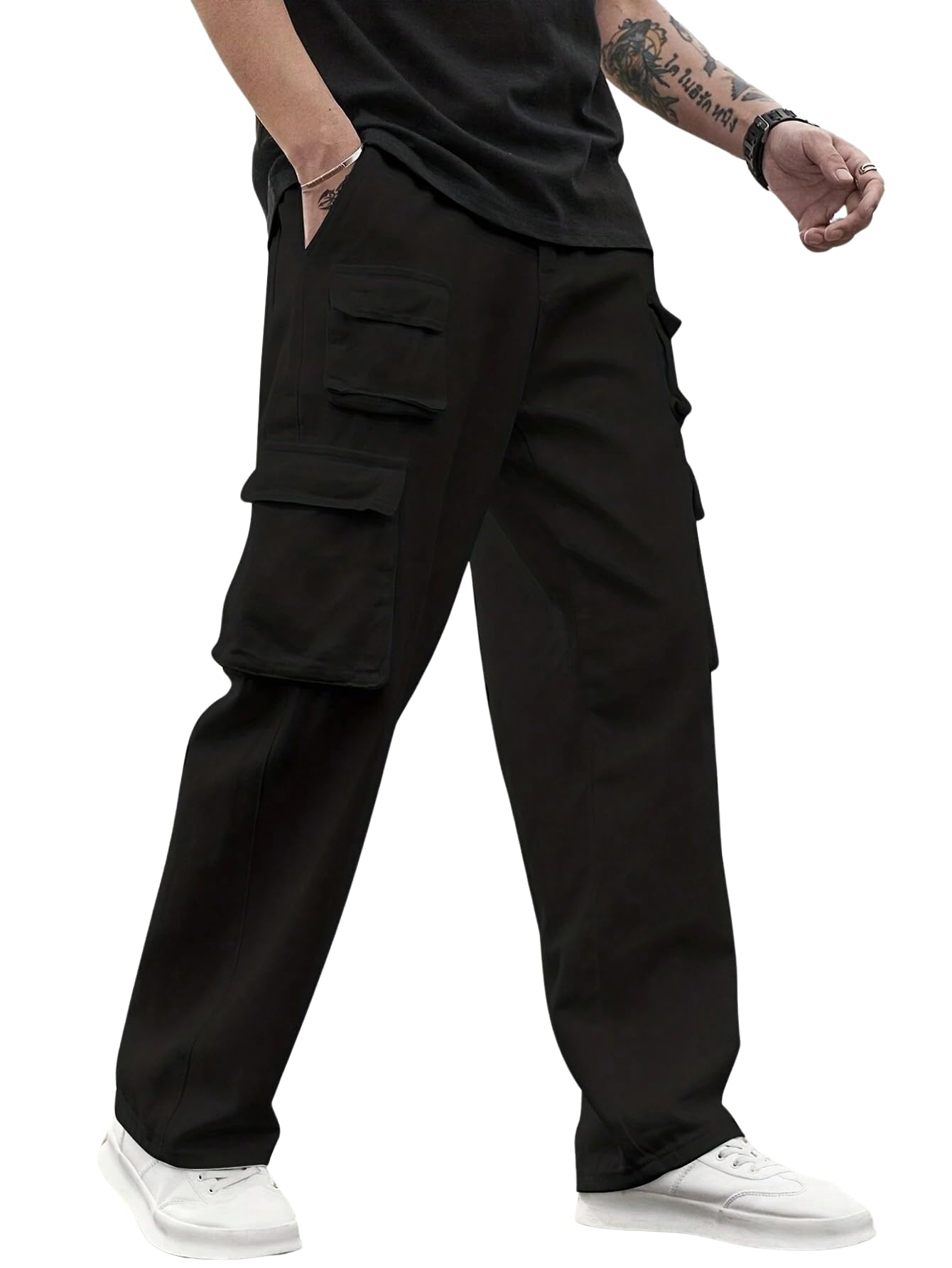 Lymio Men's Black Cotton Cargo Pants