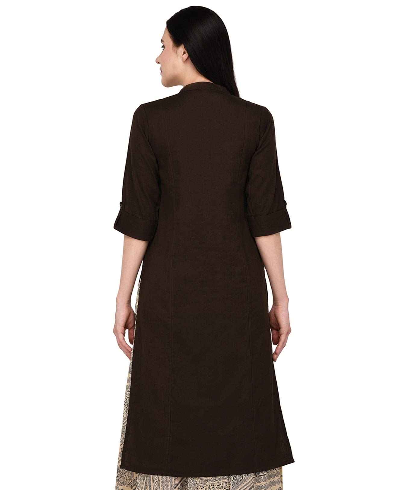 Pistaa Women's Cotton Straight Kurta - Brown - Image 3