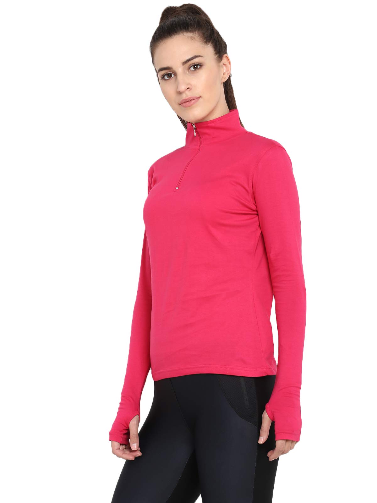Ap'pulse Women's Long Sleeve 1/4 Zip Hi Neck Tshirt - Image 2