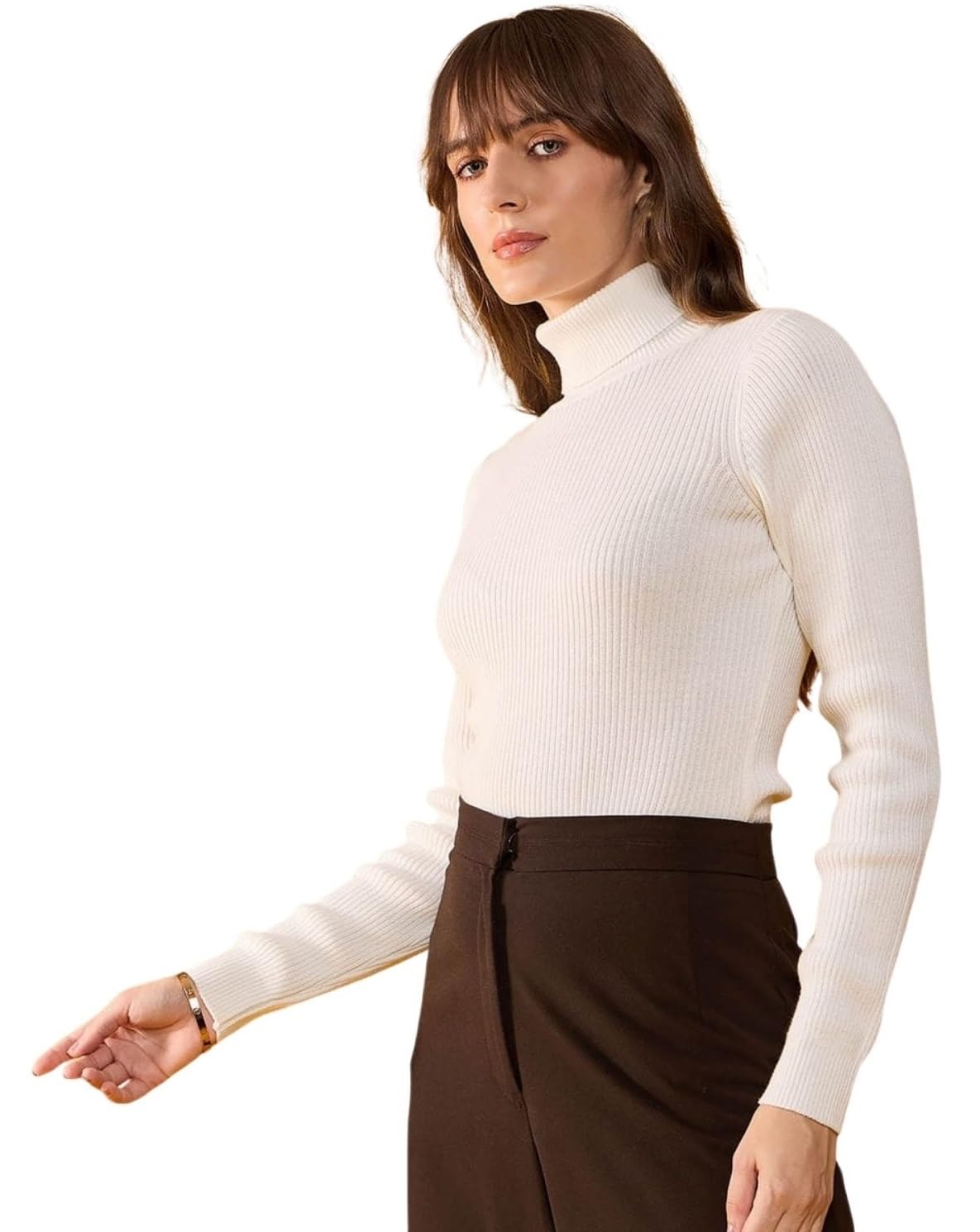 Running Sport Women's Woolen High-Neck Top - Black & White