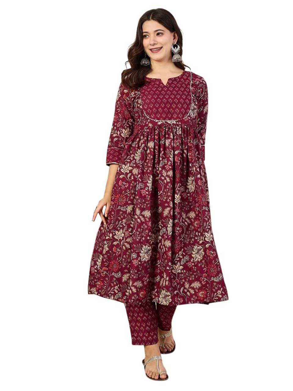 SKY FAB Women's Viscose Rayon Anarkali Maternity Dress - Purple