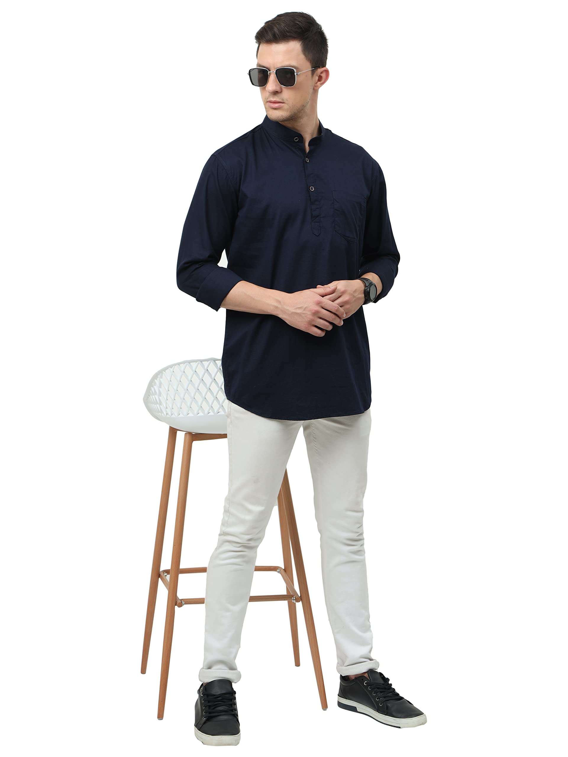 Miraan Navy Blue Cotton Kurta for Men - Image 5