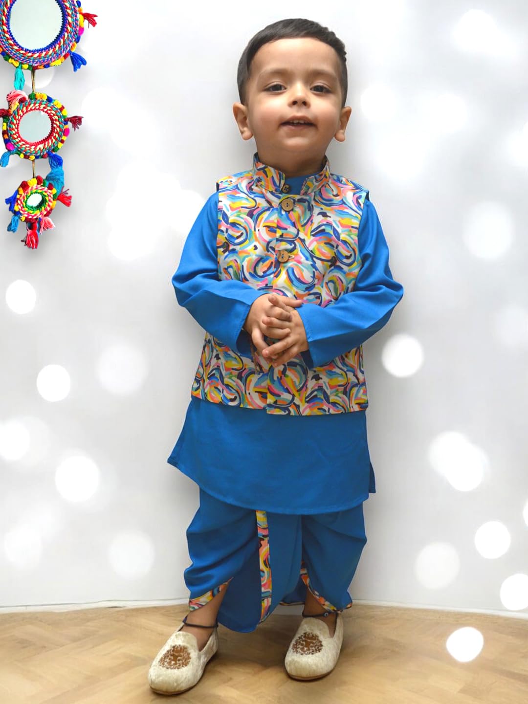 A.T.U.N. Boys Turquoise Kurta Dhoti with Nehru Jacket - Image 2