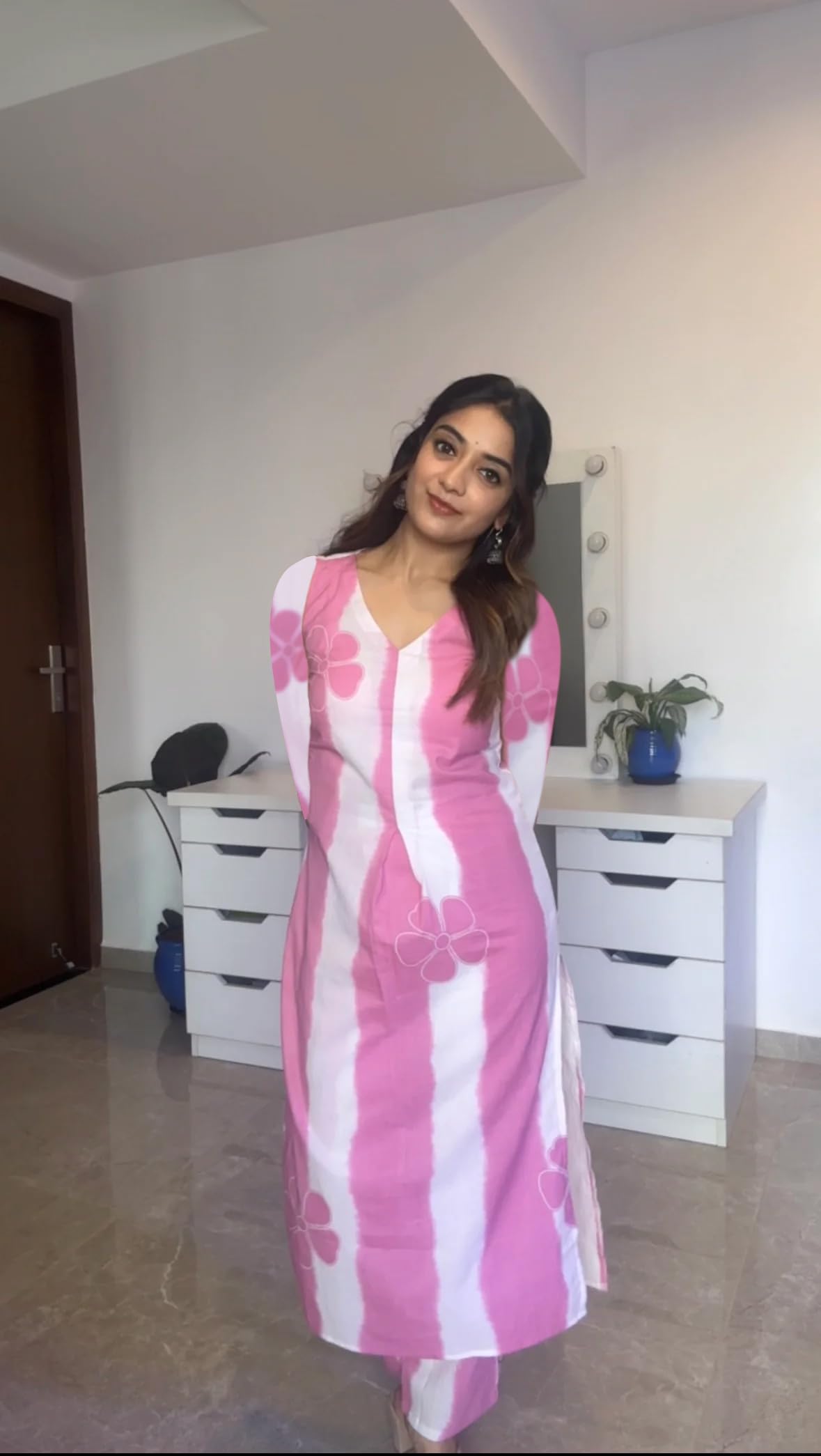 ANNI DESIGNER Pink Rayon Kurta with Pant Set for Women - Image 4