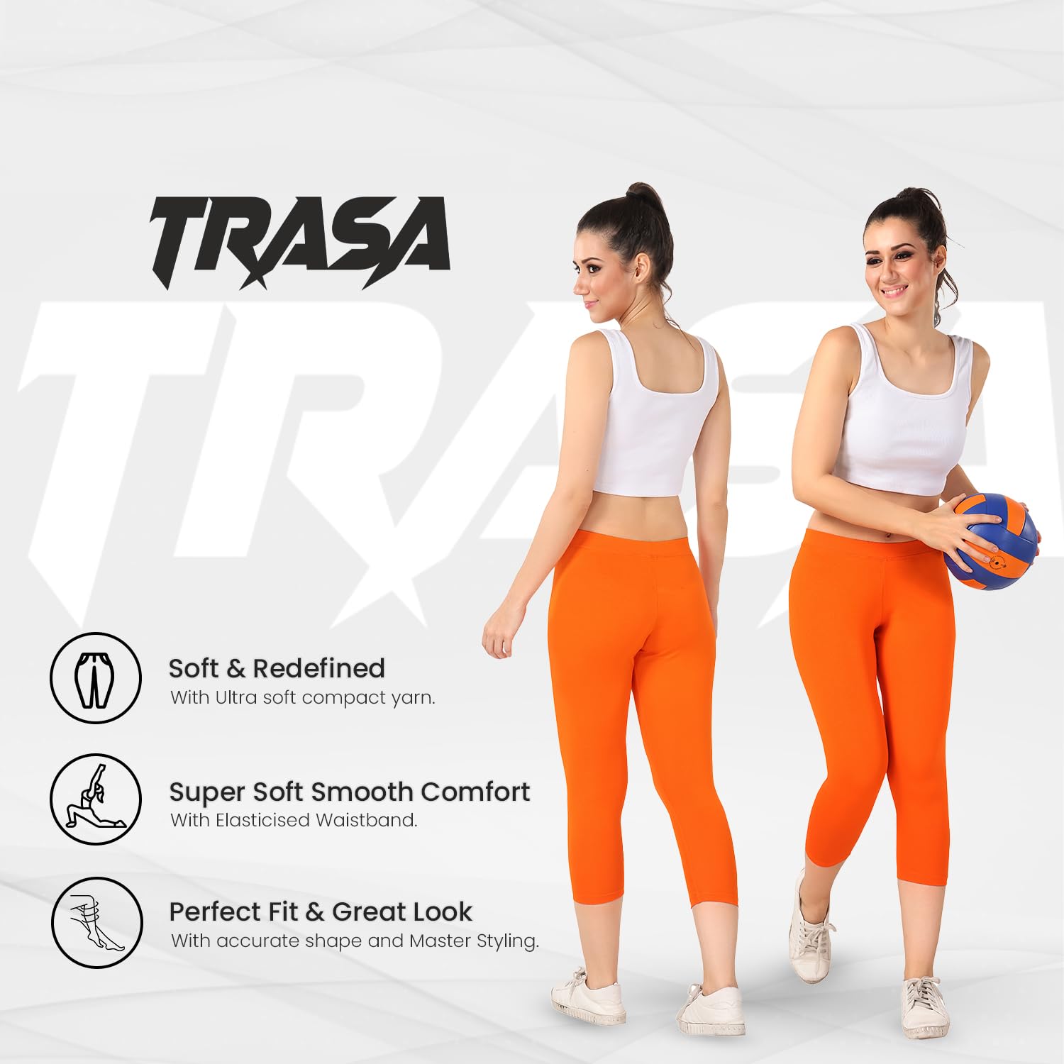 TRASA Women's Tailored Cut Leggings - Orange - Image 2