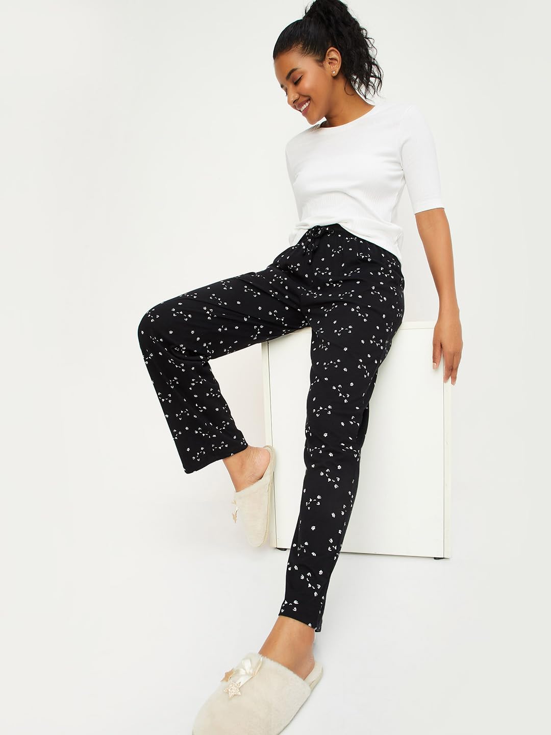 Max Black Printed Cotton Pyjamas for Women - Image 2