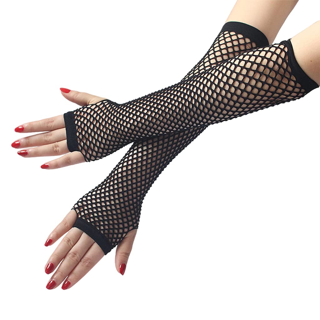 HEAVY DRIVER Long Fingerless Fishnet Gloves - Black