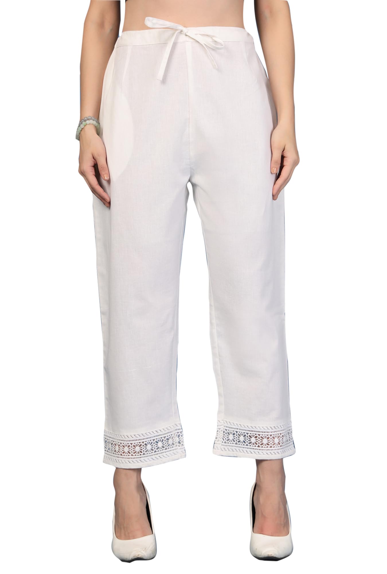 Pistaa Women Pure Cotton Palazzos - Snow White