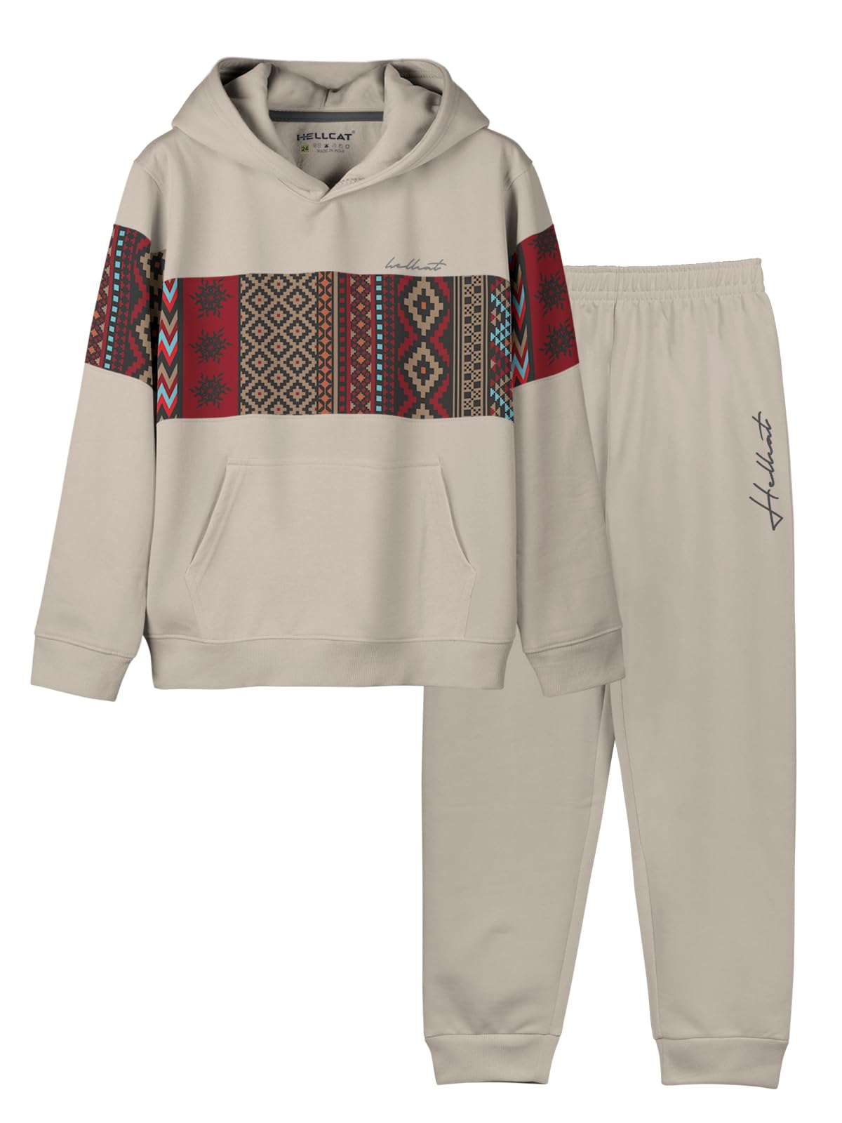 HELLCAT Boys Printed Cotton Blend Hoodie Set - Beige