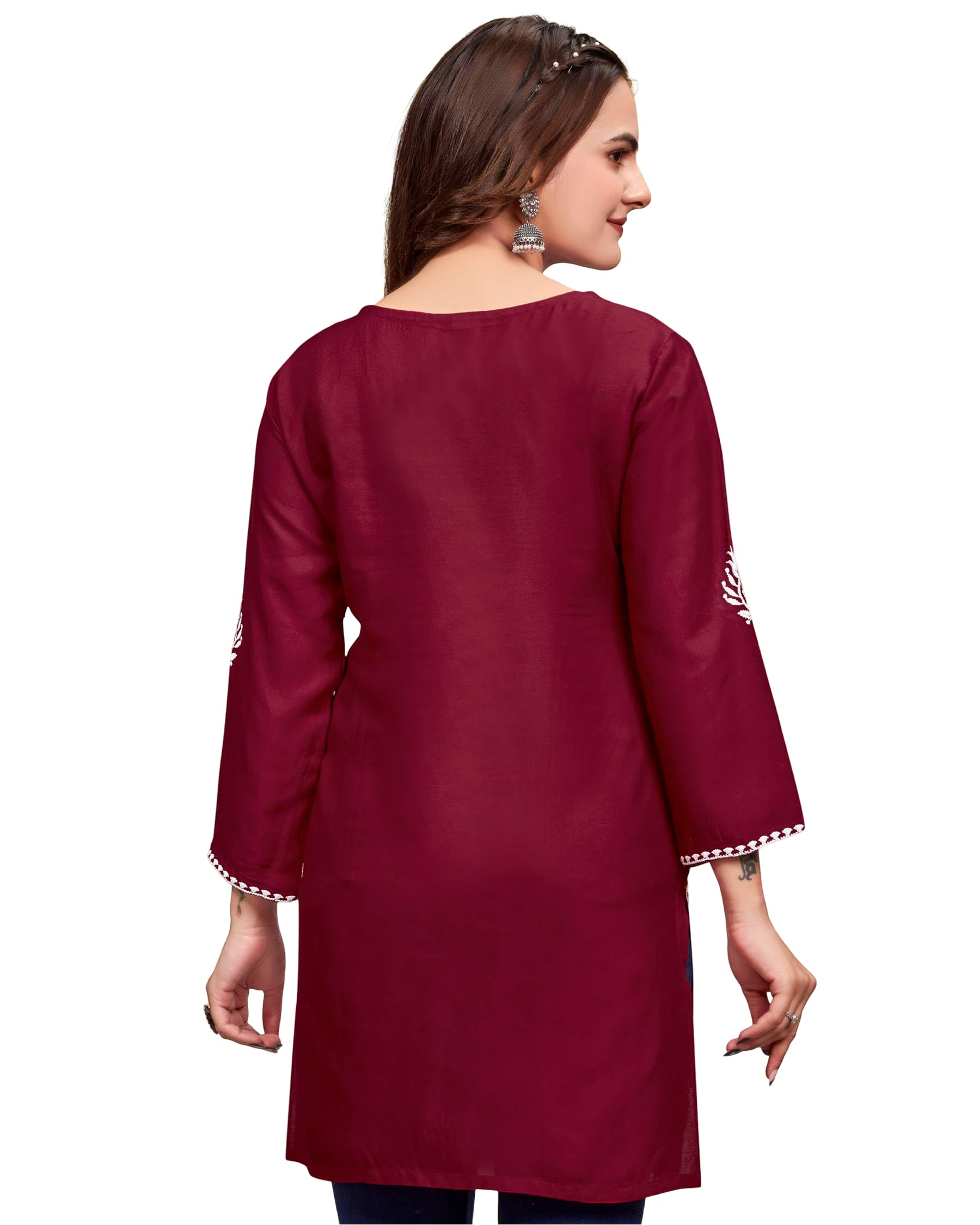 Dharm House Women's Rayon Chikankari Kurti - Maroon - Image 2