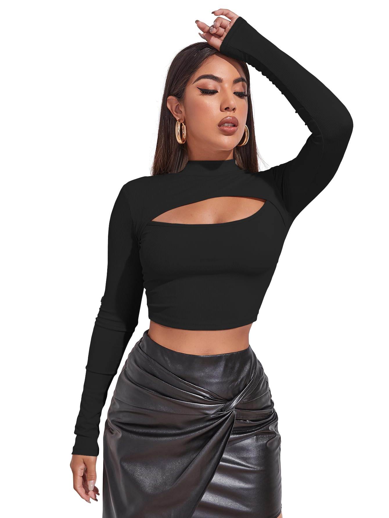 Sugathari Women Black Knitted Crop Tee
