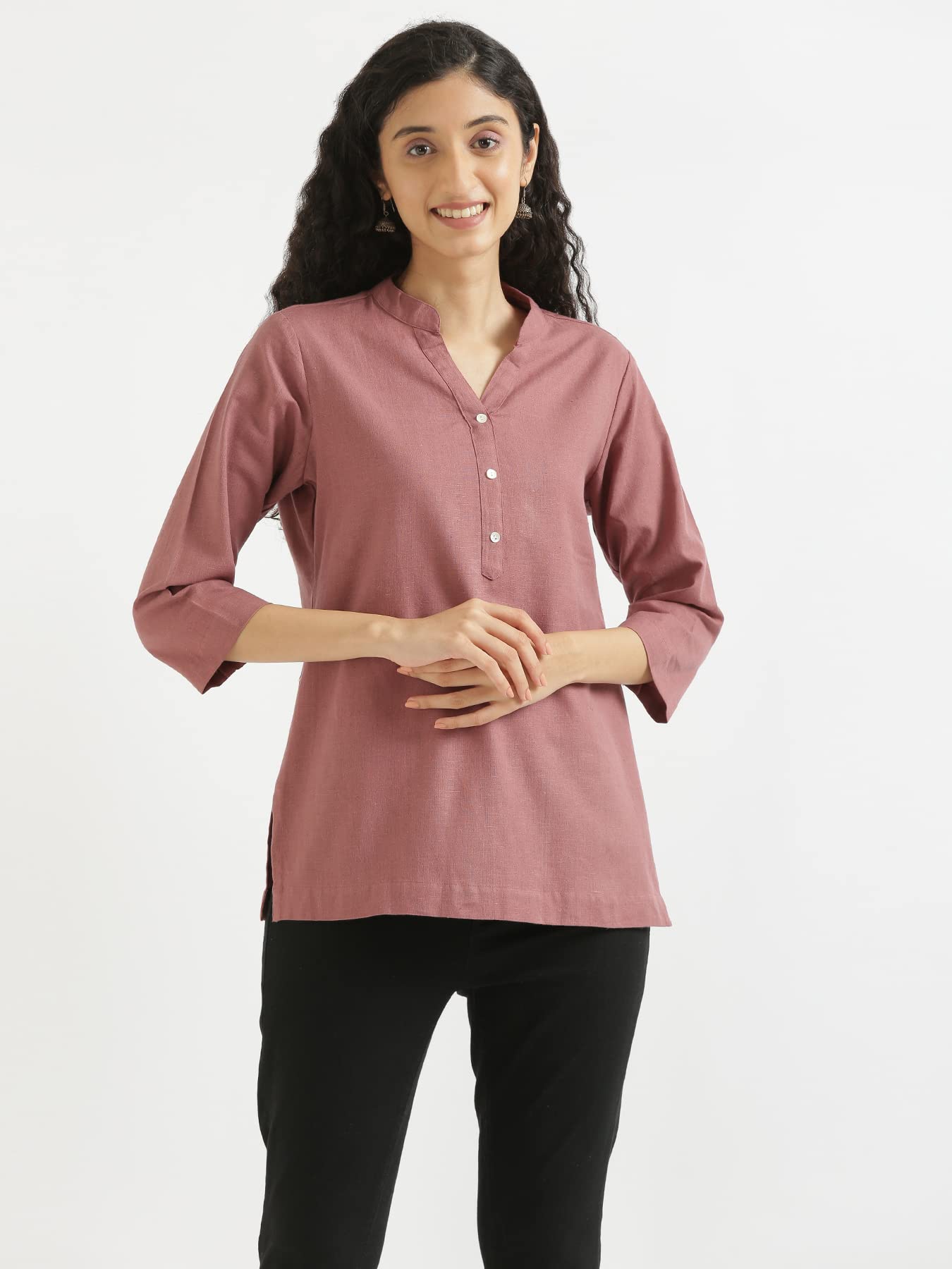 SAADAA Pink Linen Blend Kurti for Women - Image 2
