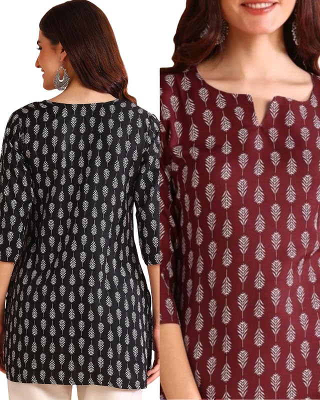 VHD IMPEX Women's Rayon Kurti - Black & Maroon - Image 2