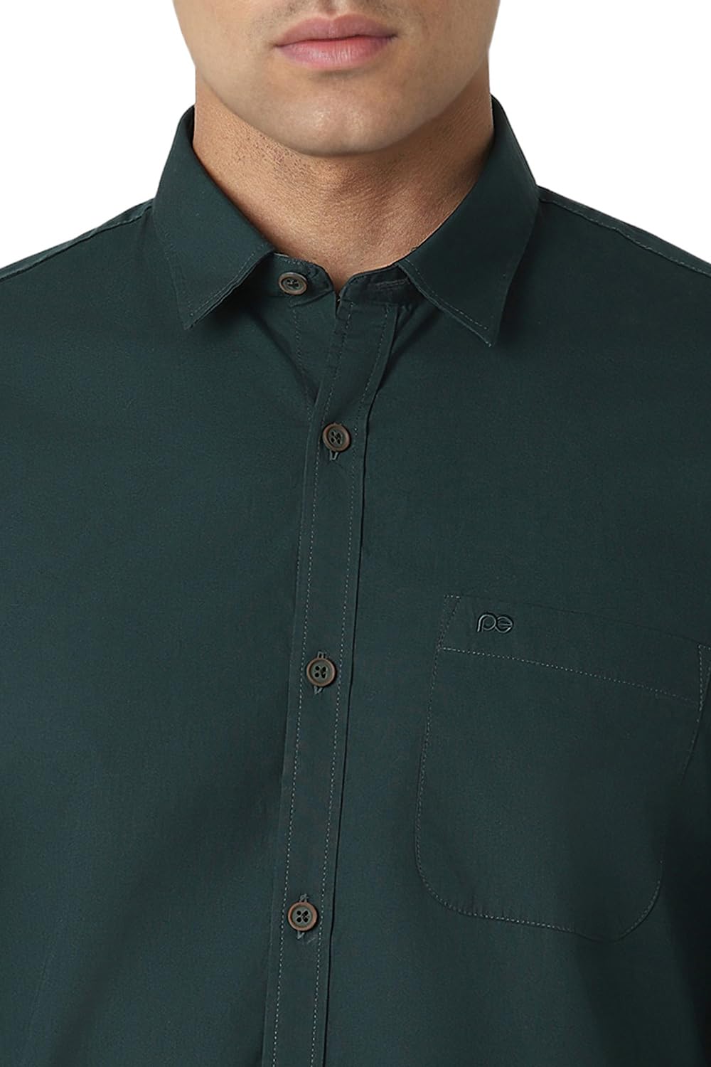 Peter England Men's Solid Slim Fit Shirt - Dark Green - Image 4