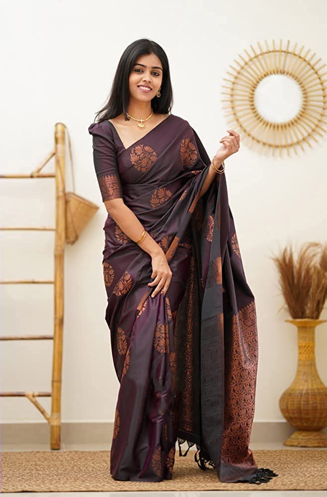 Banarasi Silk Saree - Maroon Copper Zari - Image 5