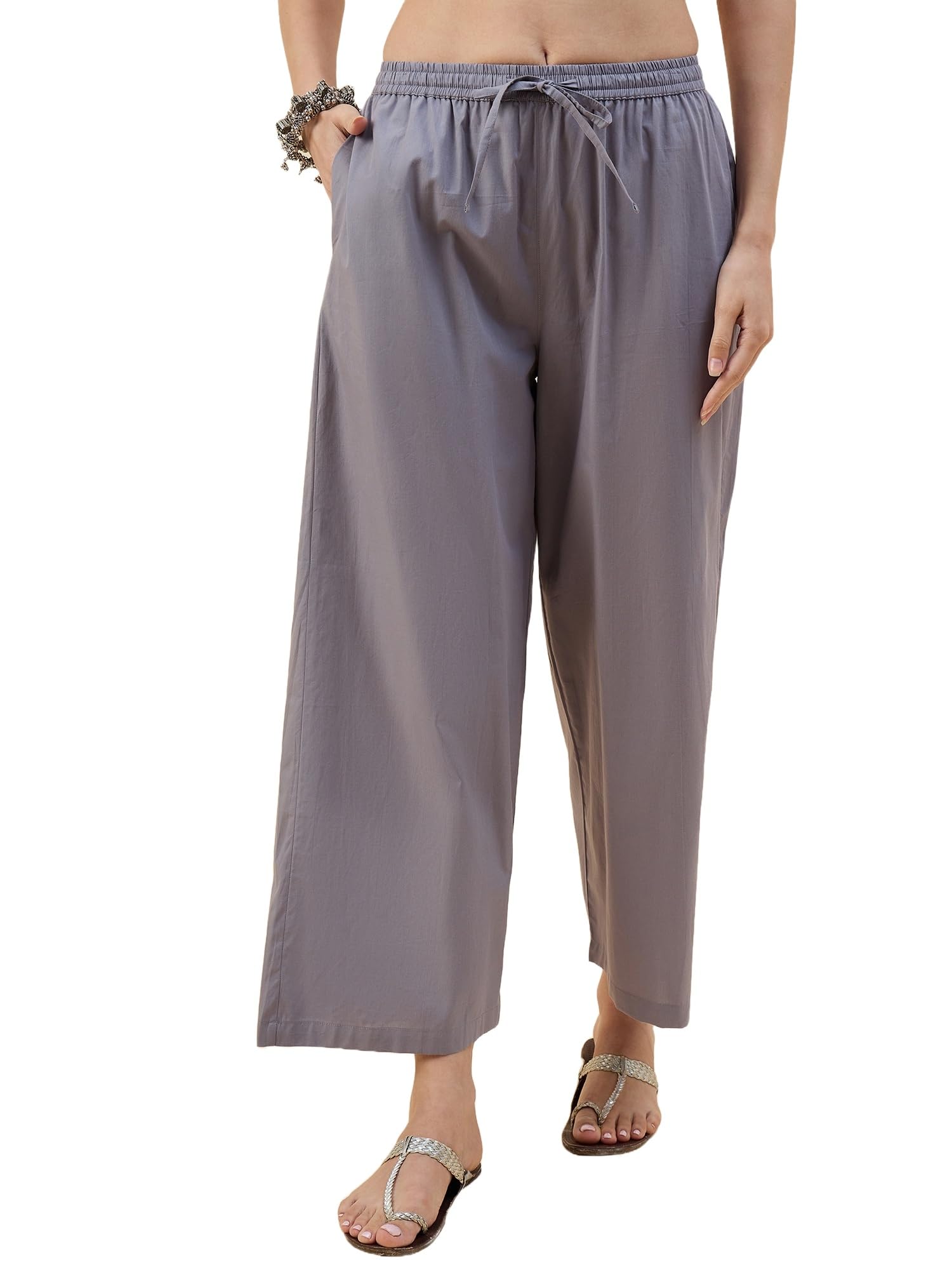 Nermosa Women's Loose Cotton Palazzo - Grey