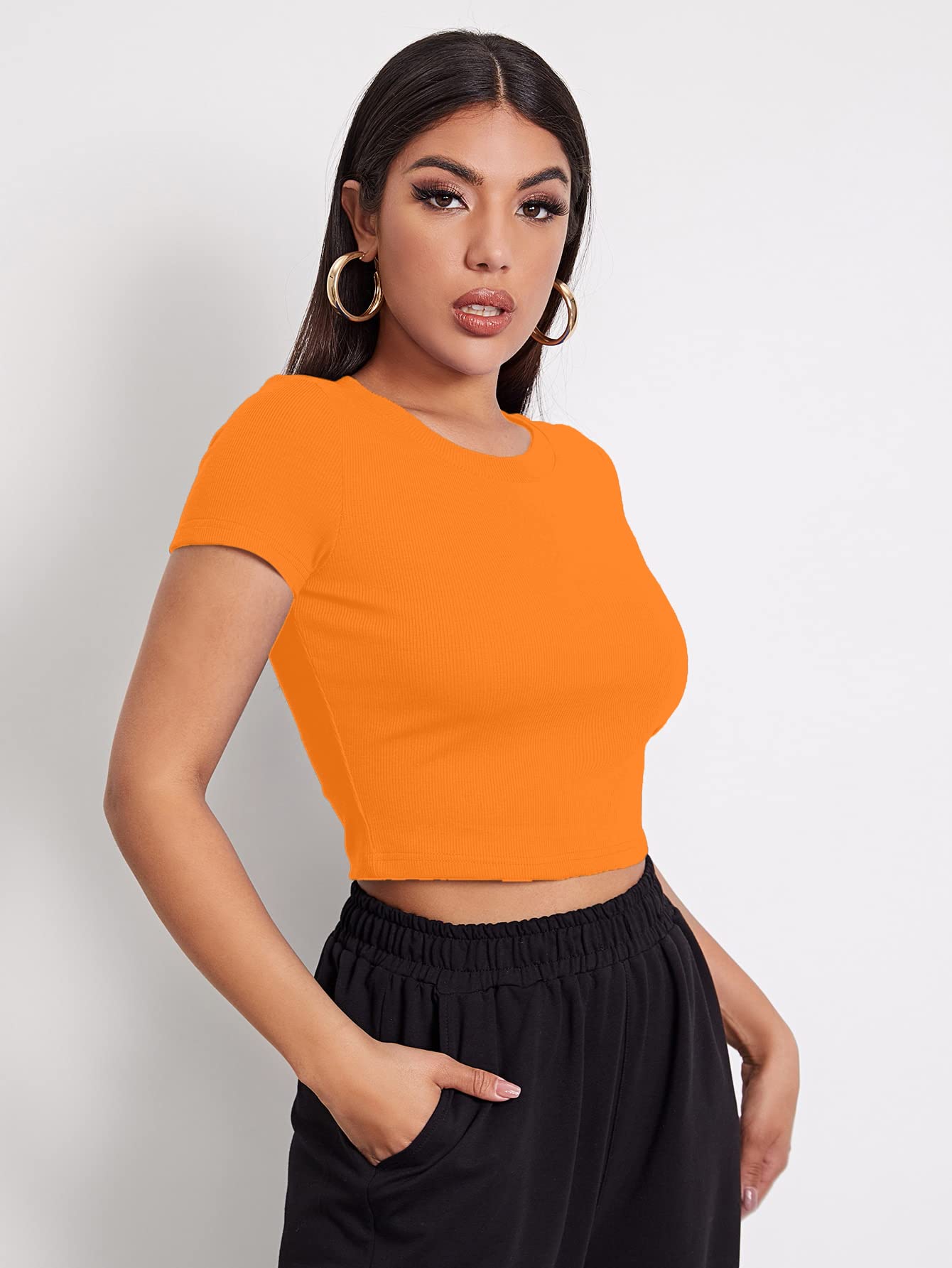 Aahwan Orange Ribbed Crop Top for Women & Girls - Image 3