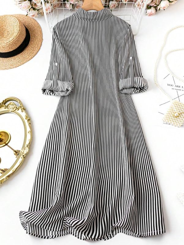 Sheetal Associates Women's Black & White Striped Shirt Dress - Image 3