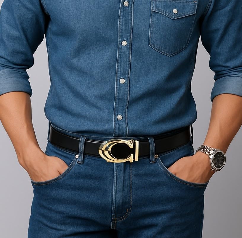 Contacts Gold Leather Belt for Men - Image 5