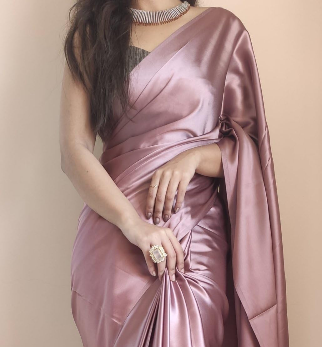 SATAZ Rose Gold Satin Silk Saree for Women - Image 4