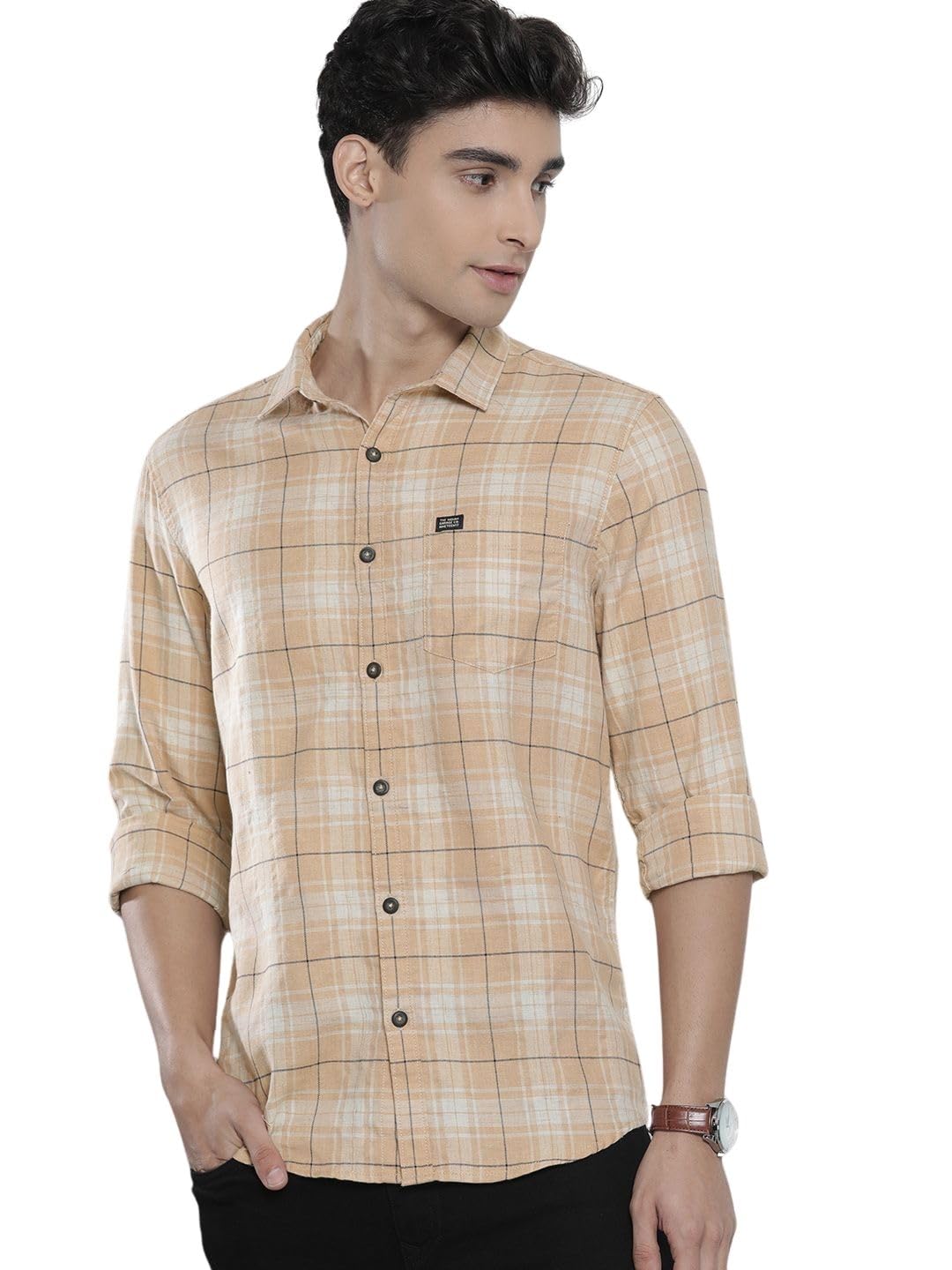 The Indian Garage Co Men's Slim Fit Shirt - Beige