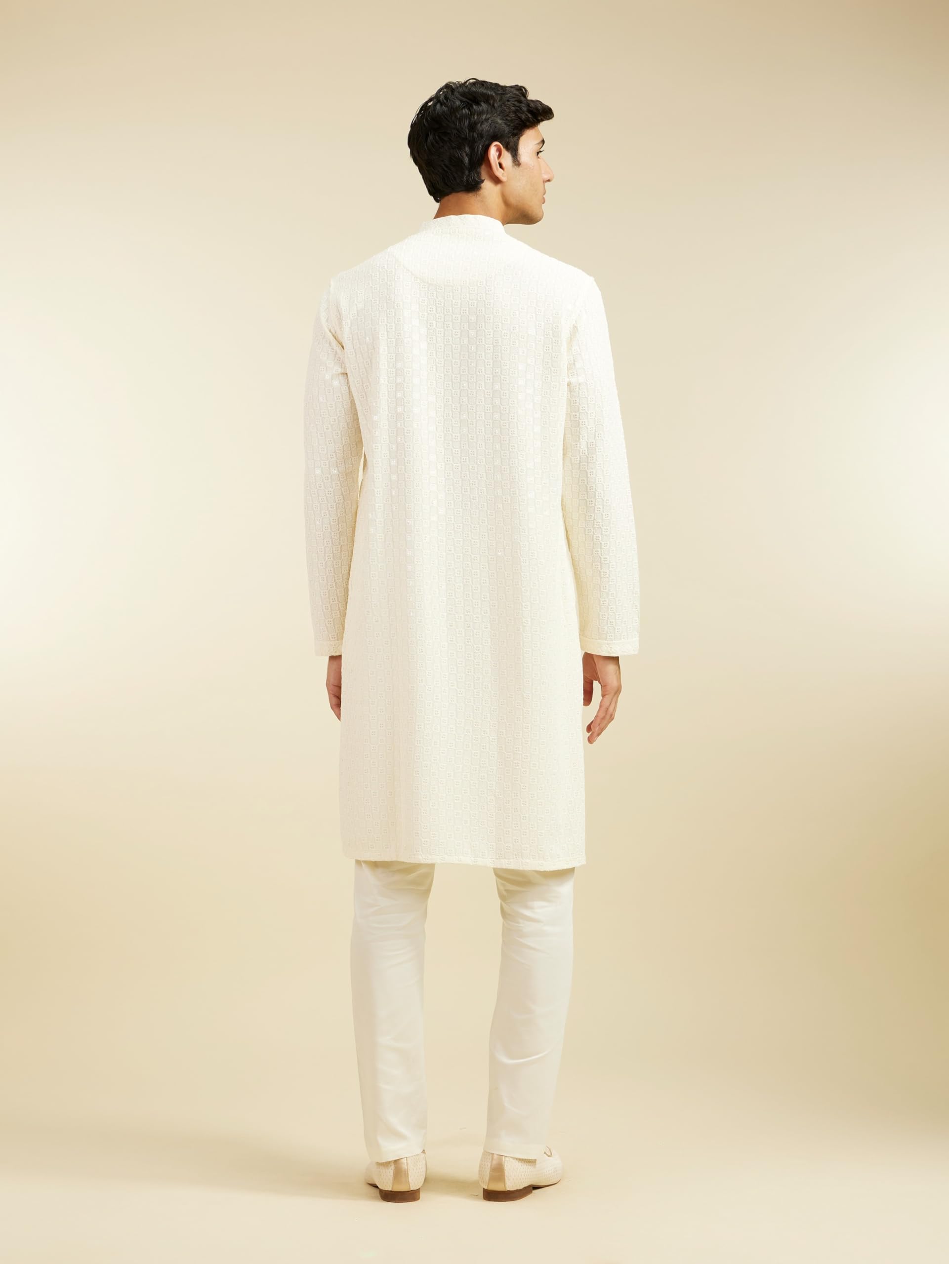 DIWAS Men's Cream Kurta with Chikankari & Sequin - Image 5