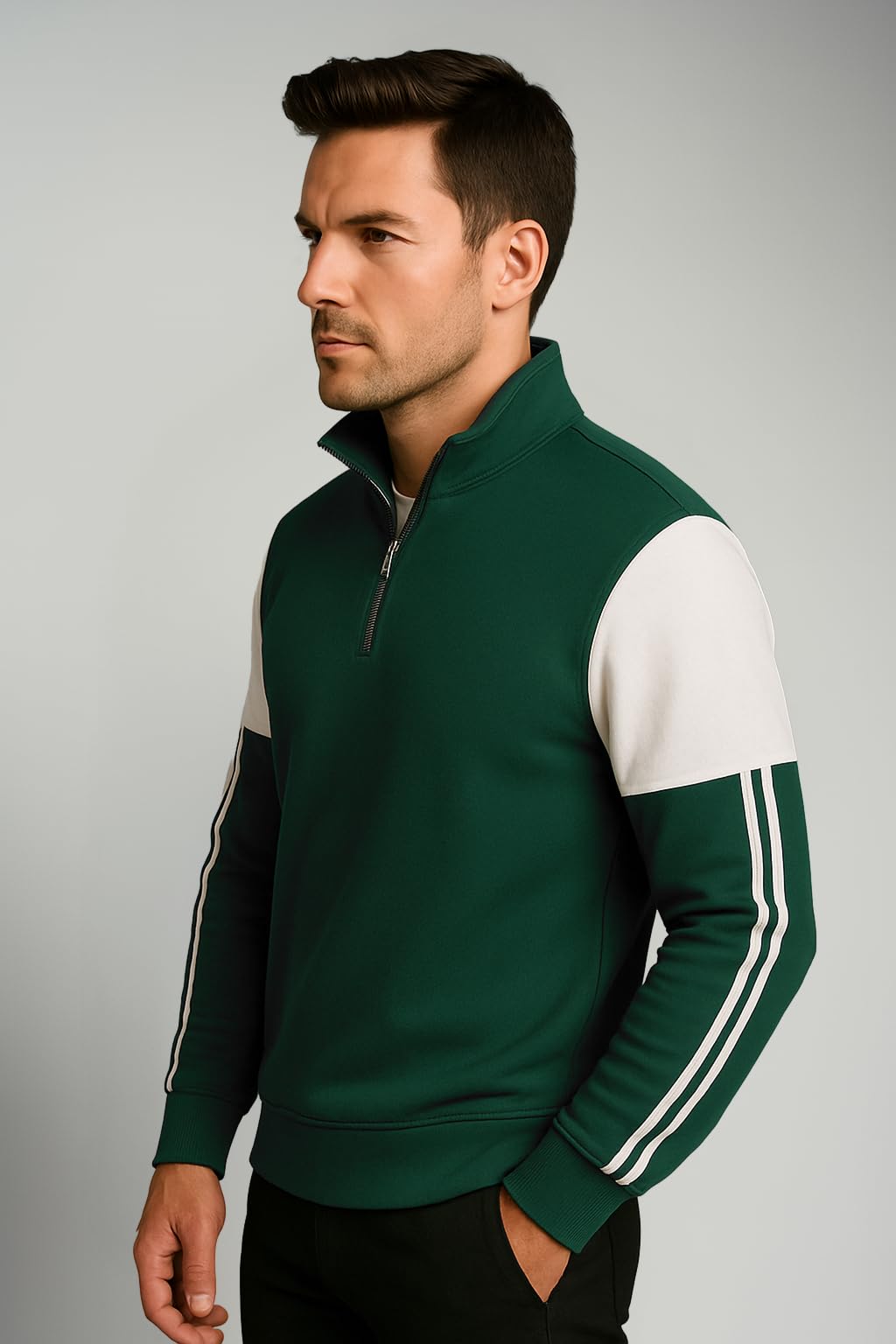 GarbGlide Stripe Half Zipper Sweatshirt for Men - Green - Image 3