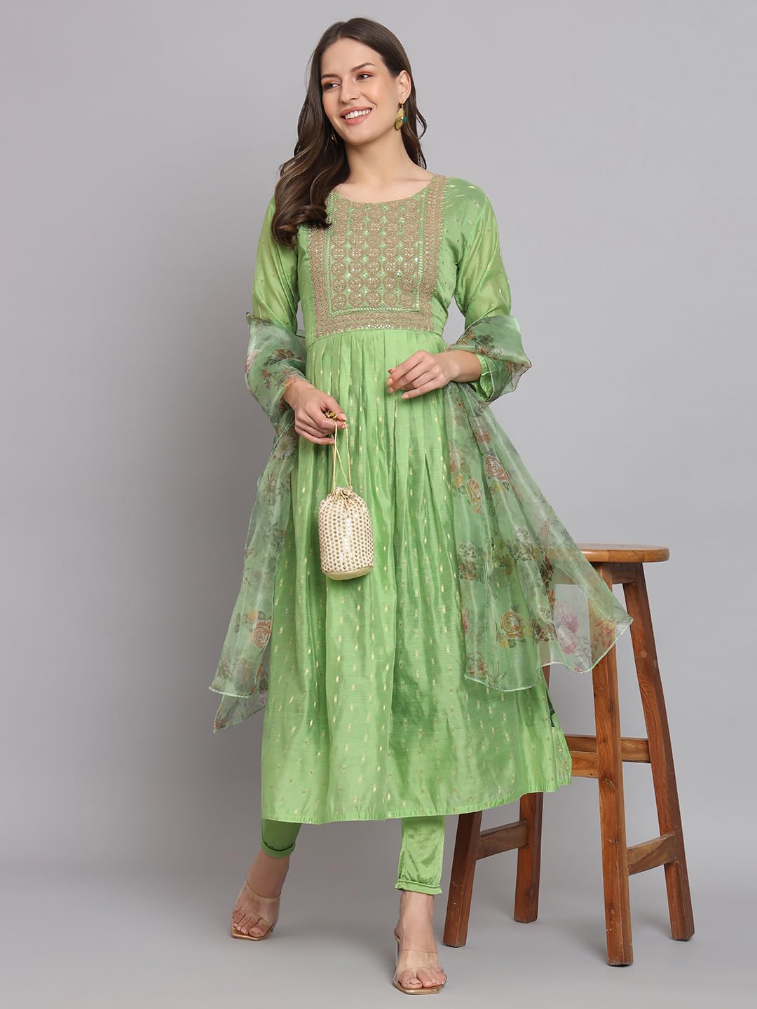 VredeVogel Chanderi Modal Kurta Set with Legging & Dupatta - Image 5