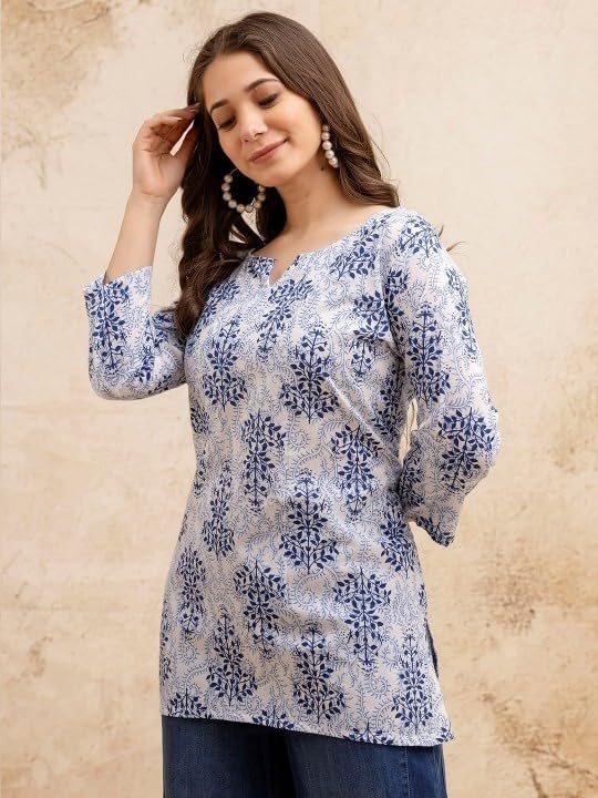 MS VHCK Women Kurti Blue Rayon Cotton - Image 2