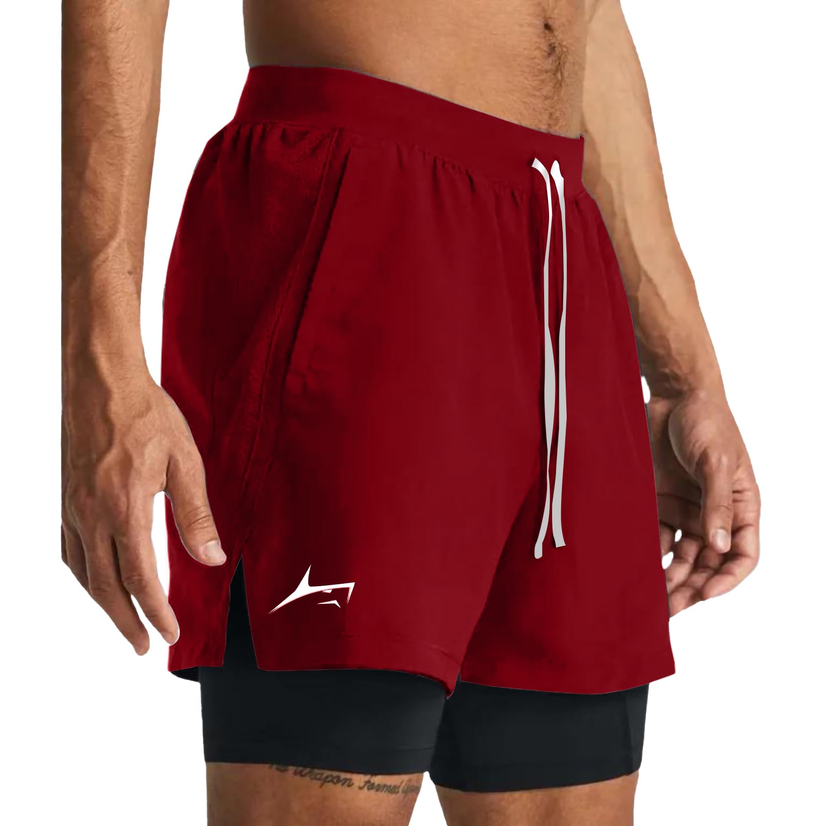 PROSHARX Men's Active Shorts with Inner Tights - Red