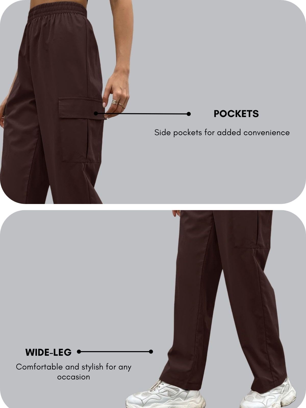 LERIYA Women Parachute Cargo Pants High Waist Flared - Image 5