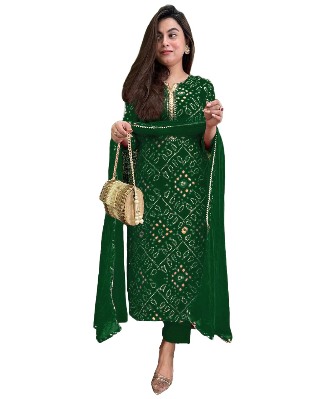 GoSriKi Women's Green Rayon Kurta Set
