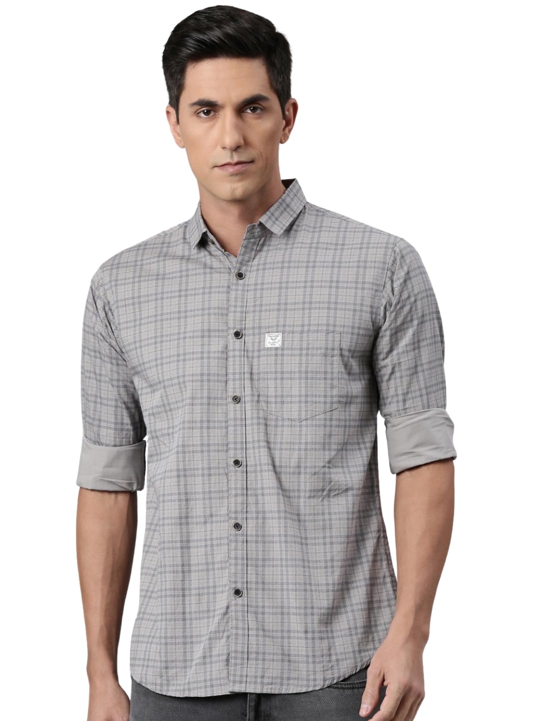 Majestic Man Checked Casual Shirt - Light Grey
