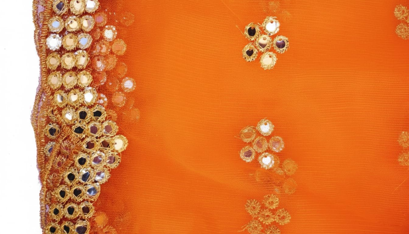 YOUTHQUAKE Orange Embroidered Net Dupatta for Women & Girls - Image 3