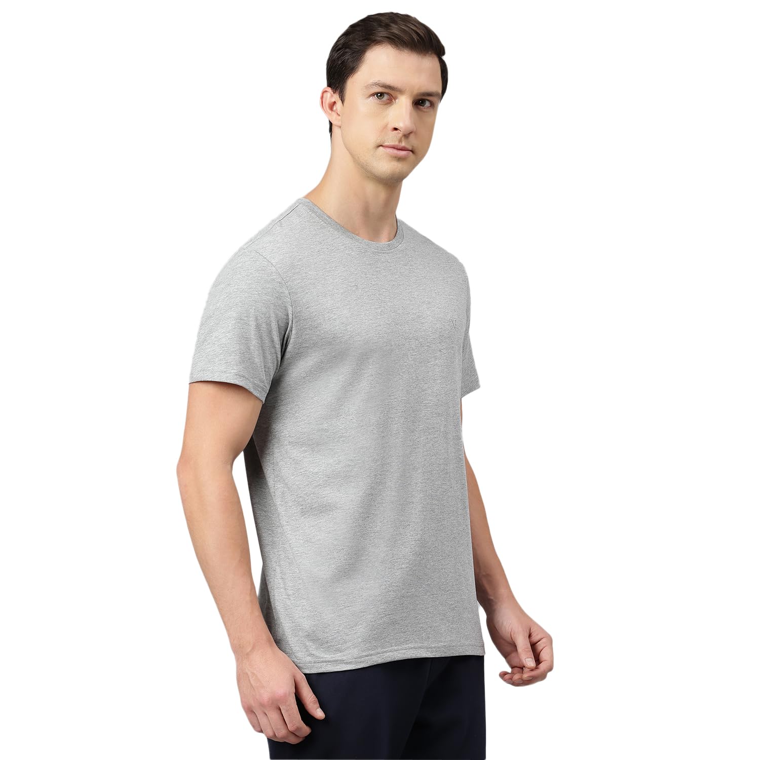 Van Heusen Men's Cotton Solid T Shirt - Grey Melange - Image 5