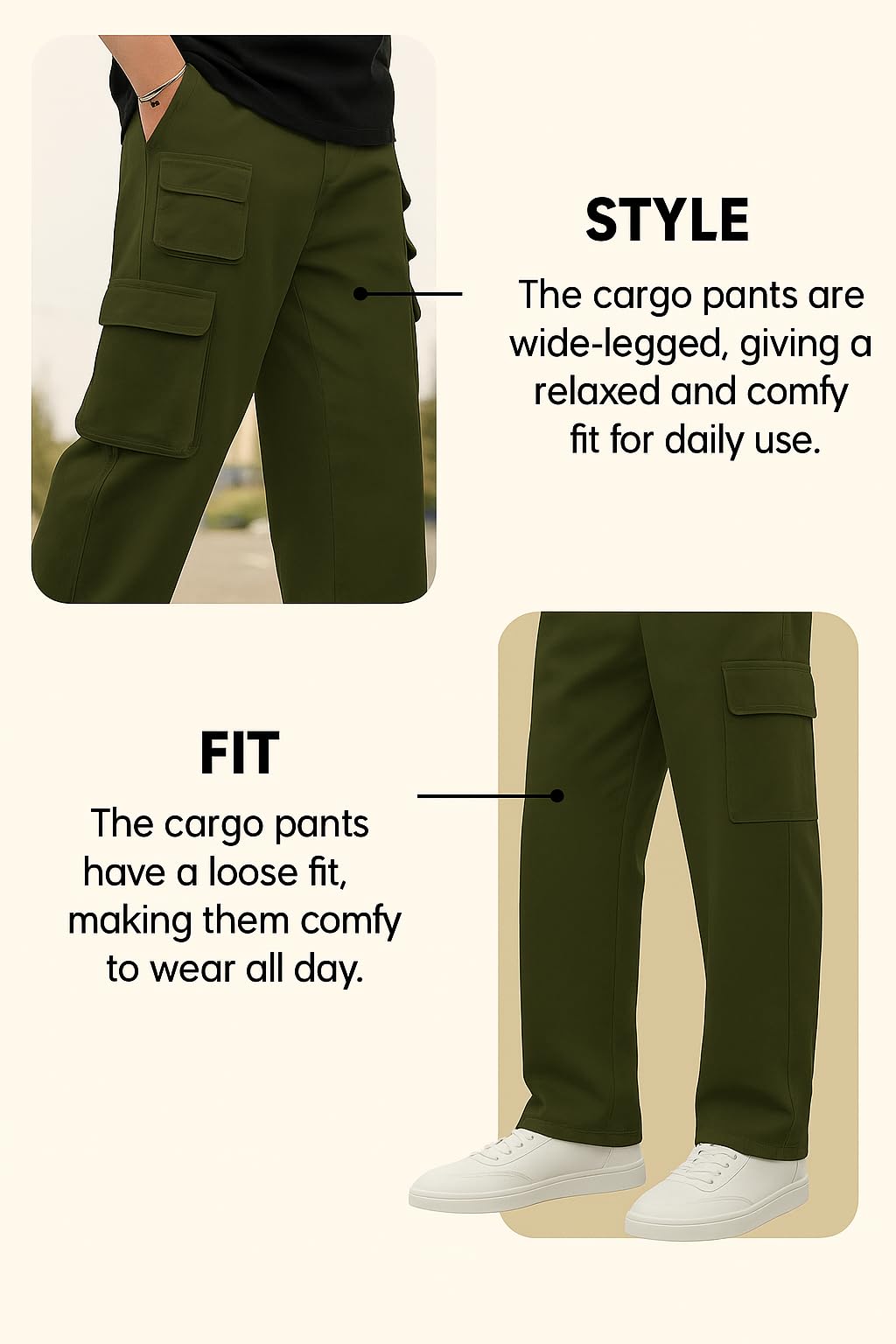 Lymio Men's Green Cotton Cargo Pants - Image 5