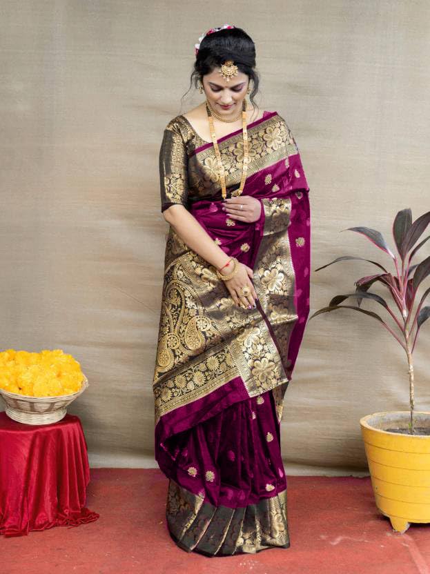 Magenta Kanjivaram Silk Saree for Women - Image 4