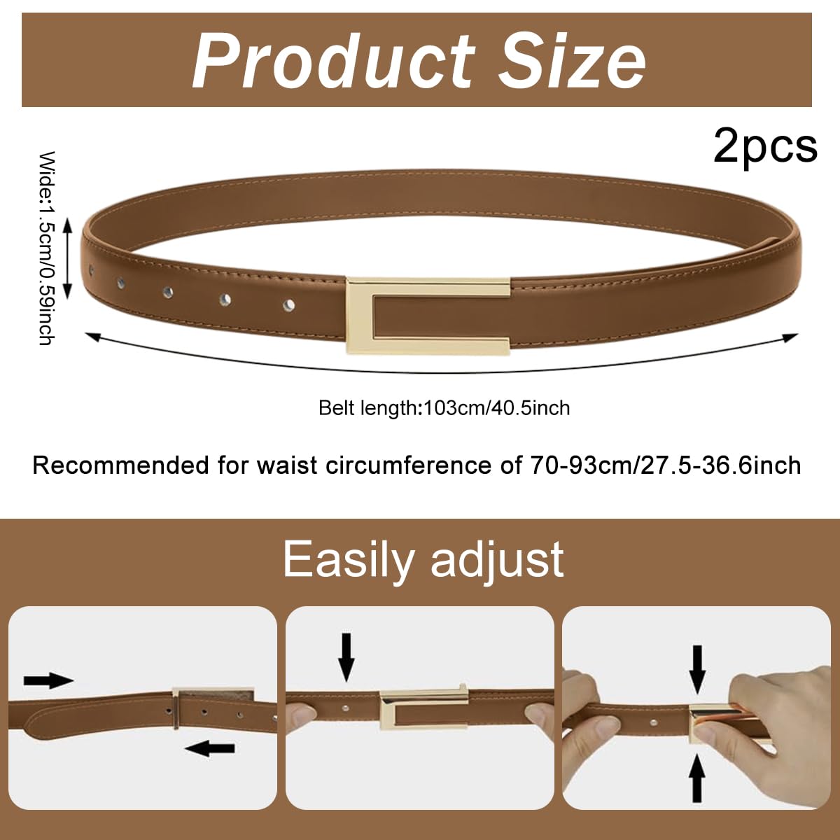 PALAY Women's PU Leather Belt - Gold - Image 2