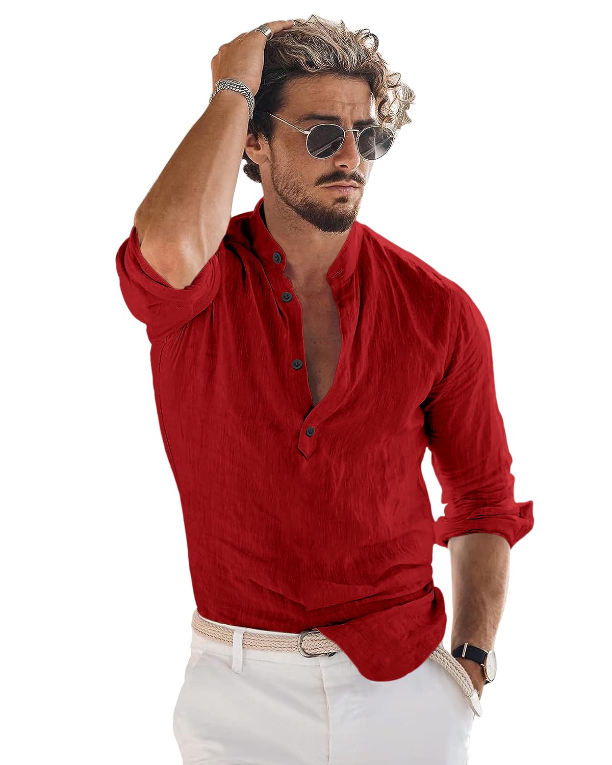 Bellstone Men's Cotton Blend Solid Shirt - Maroon - Image 4